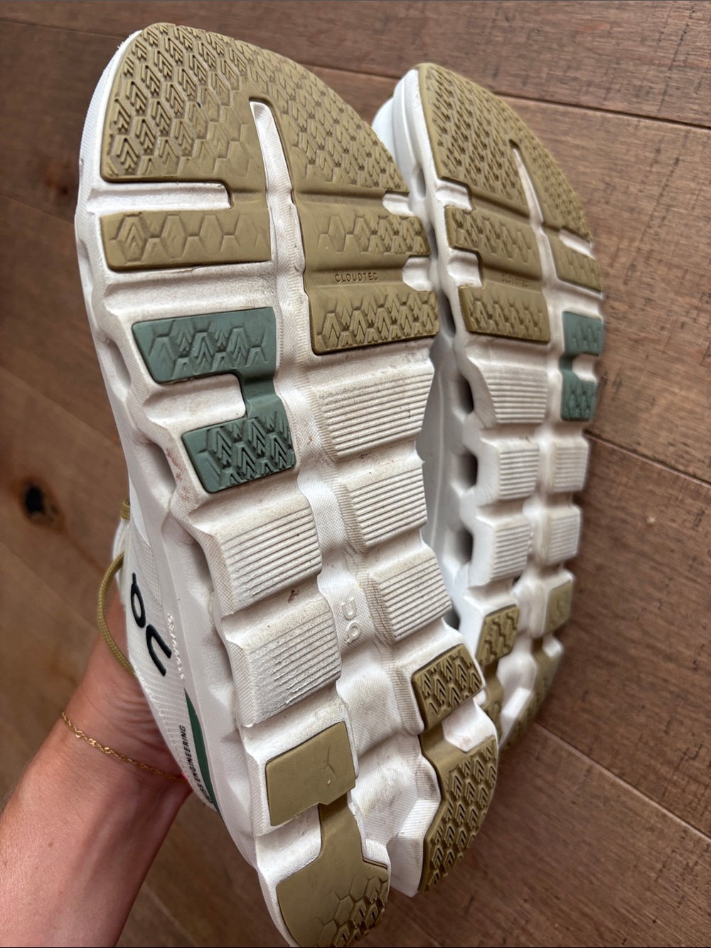 On Running White, Green & Gold Athletic Sneakers - Picture 6 of 10